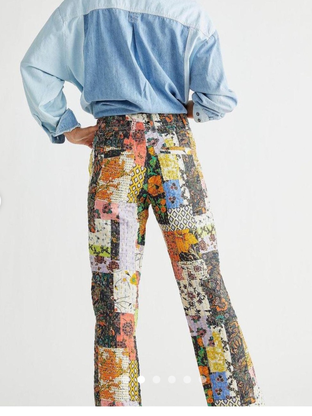 Free People Roads Merge Straight leg Patchwork Pants with Multicolor Quilt Print - Picture 2 of 7